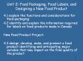 Unit 2: Food Packaging, Food Labels, and Designing a New Food Product PowerPoint PPT Presentation