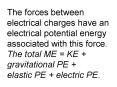 The forces between electrical charges have an electrical potential energy associated with this force. The total ME = KE   gravitational PE   elastic PE   electric PE. PowerPoint PPT Presentation