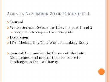 Agenda November 30 or December 1