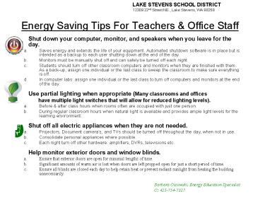 Energy Saving Tips For Teachers