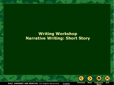 Writing Workshop Narrative Writing: Short Story