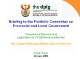 Briefing to the Portfolio Committee on Provincial and Local Government Compliance Reports and Legislation on Traditional Leadership Ms Lindiwe Msengana-Ndlela, Director-General  Cape Town 24 June 2008 PowerPoint PPT Presentation