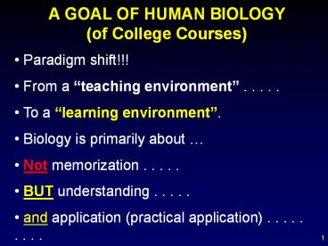A GOAL OF HUMAN BIOLOGY (of College Courses)