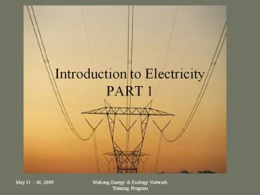 Introduction to Electricity PART 1