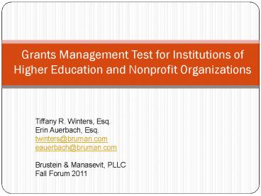 Grants Management Test for Institutions of Higher Education and Nonprofit Organizations