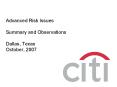 Advanced Risk Issues Summary and Observations Dallas, Texas October, 2007 PowerPoint PPT Presentation