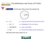 Circumferences and Areas of Circles