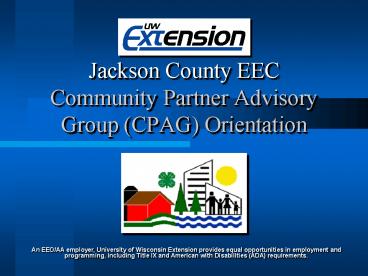 Jackson County EEC Community Partner Advisory Group (CPAG) Orientation