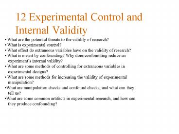 12 Experimental Control and Internal Validity