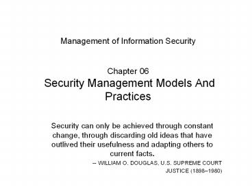 Management of Information Security  Chapter 06 Security Management Models And Practices