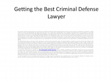 Getting the Best Criminal Defense Lawyer