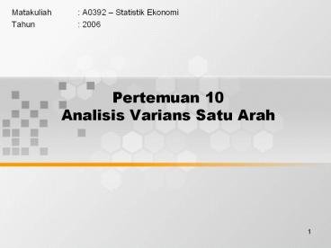 Pertemuan 10 Analisis Varians Satu Arah