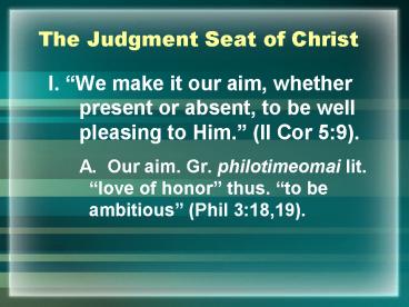 The Judgment Seat of Christ