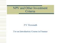 NPV and Other Investment Criteria