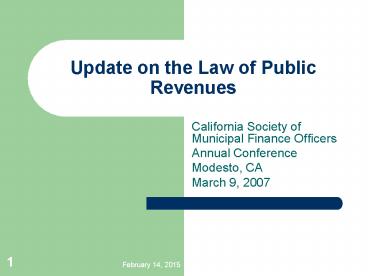 Update on the Law of Public Revenues