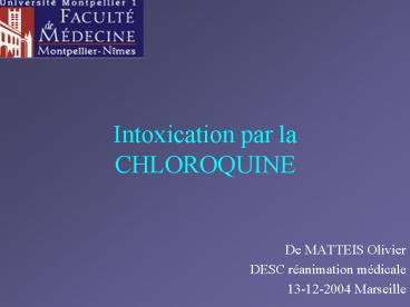 Intoxication par la CHLOROQUINE