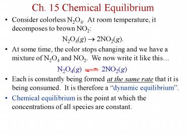 Ch. 15 Chemical Equilibrium