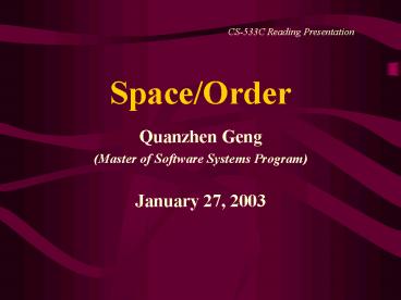 Space/Order