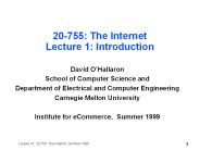 20-755: The Internet Lecture 1: Introduction