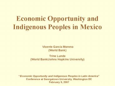 Economic Opportunity and Indigenous Peoples in Mexico