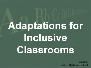 Adaptations for Inclusive Classrooms