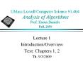 UMass Lowell Computer Science 91.404 Analysis of Algorithms Prof. Karen Daniels Fall, 2009 PowerPoint PPT Presentation