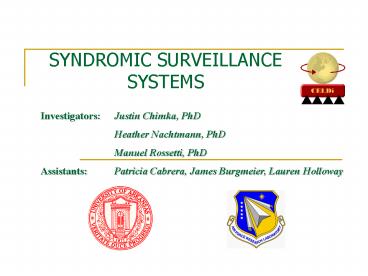 SYNDROMIC SURVEILLANCE SYSTEMS