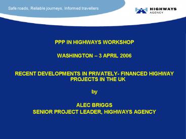 PPP IN HIGHWAYS WORKSHOP