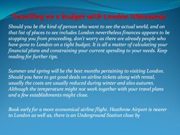 Travelling on a budget with London Hideaways