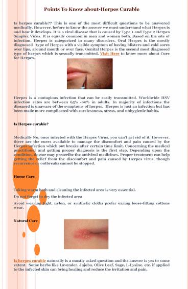 Points To Know about-Herpes Curable