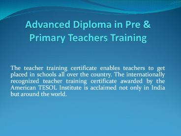 Avdance Diploma in Pre and Primary Teacher Training