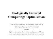 Biologically Inspired Computing: Optimisation