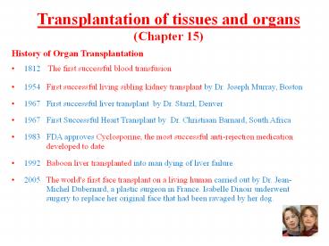 Transplantation of tissues and organs (Chapter 15)