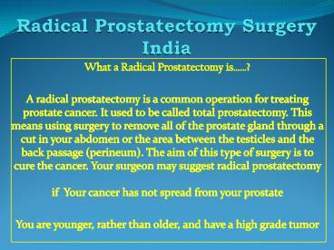 Radical Prostatectomy surgery india