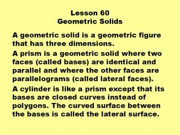 Lesson 60 Geometric Solids