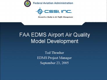 FAA EDMS Airport Air Quality Model Development