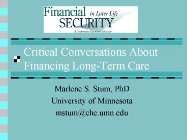 Critical Conversations About Financing Long-Term Care