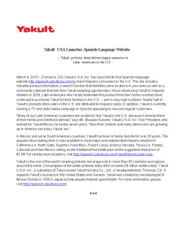 Yakult USA Launches Spanish Website