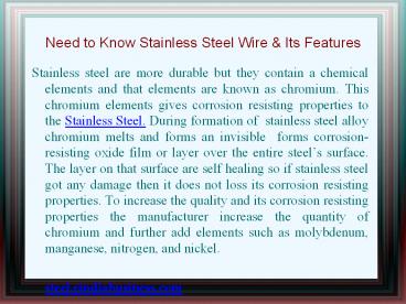 Need to Know Stainless Steel Wire & Its Features