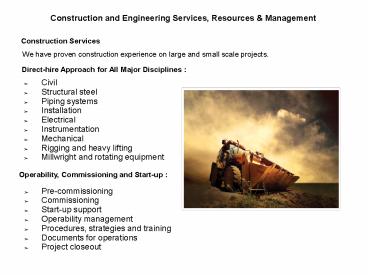 Construction and Engineering Services, Resources & Management