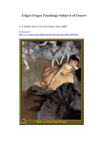 Edgar Degas Paintings Subject of Dance--Artisoo