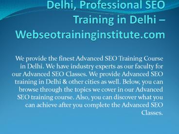 Advanced SEO Course in Delhi, Professional SEO Training in Delhi