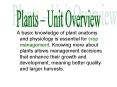 A basic knowledge of plant anatomy and physiology is essential for crop management. Knowing more about plants allows management decisions that enhance their growth and development, meaning better quality and larger harvests. PowerPoint PPT Presentation