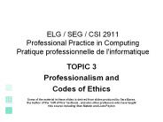 ELG / SEG / CSI 2911 Professional Practice in Computing Pratique professionnelle de l'informatique