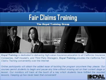 The Koyal Training Group: Fair Claims Training