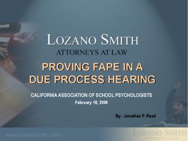 PROVING FAPE IN A DUE PROCESS HEARING