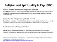 Religion and Spirituality in PsycINFO PowerPoint PPT Presentation