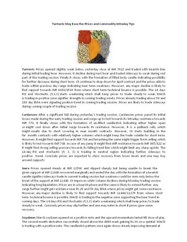 Turmeric May Ease the Prices and Commodity Intraday Tips