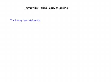 Overview: Mind-Body Medicine