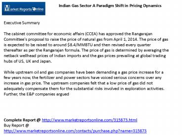 A Paradigm Shift in Pricing of Indian Gas Sector